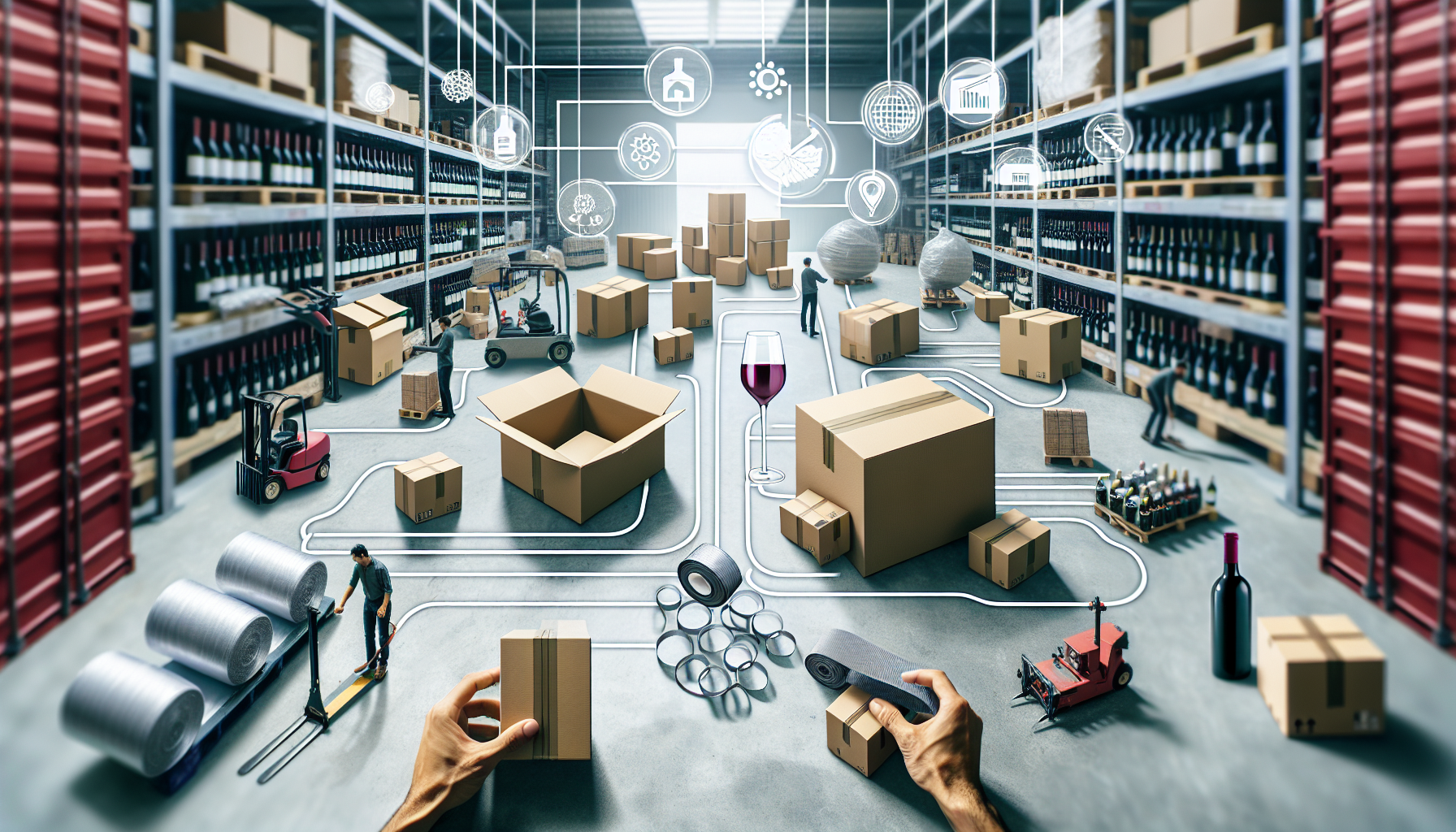 Optimisez vos emballages industriels : cartons, feuillards, films étirable pour améliorer votre efficacité logistique vinicole.